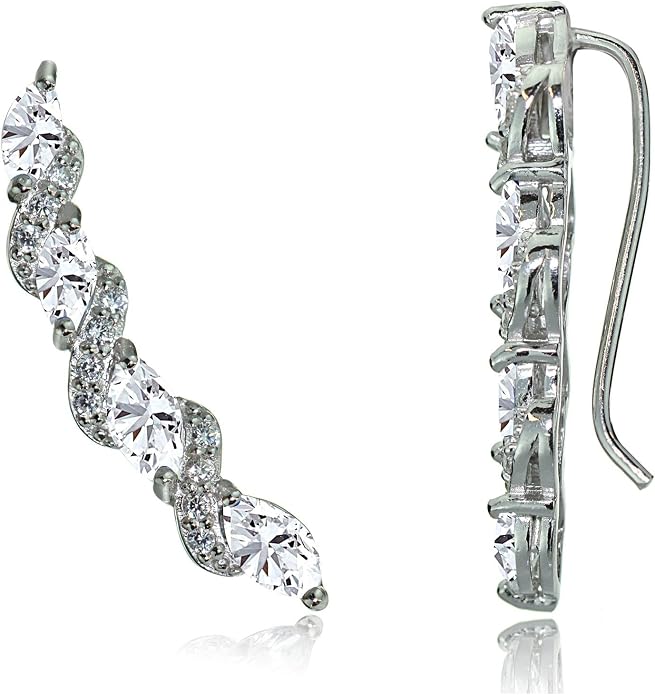 Twist Sterling Silver Ear Climbers & Crawlers - Birthstone & Synthetic Gemstone Earrings for Women