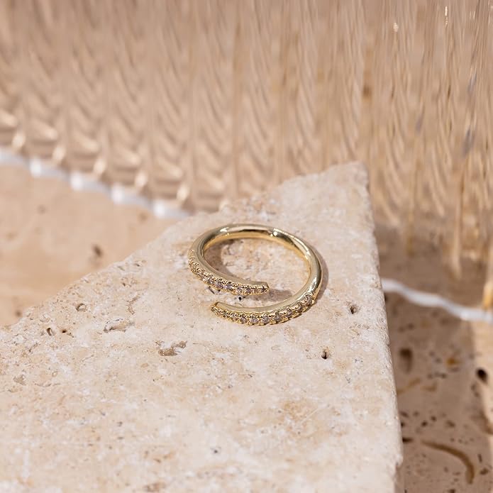 PAVOI 14K Gold Plated Cubic Zirconia Open Twist Eternity Band for Women
