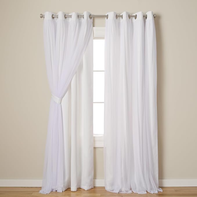 TOWN & COUNTRY LUXE Talia Double Layer Indoor Curtains, Sheer and Room Darkening Blackout, Grommet Top, Energy Efficient, 2-Pack Set, 52"x108", Winter White