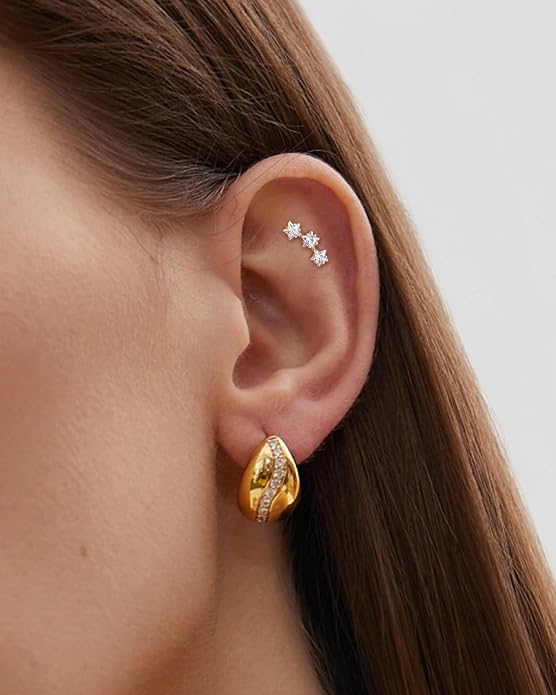 COCHARM 925 Sterling Silver Flat Cartilage Earrings Stud 16g 6mm 8mm 10mm Flat Back Helix Piercing Jewelry Star Tragus Earring Silver Climb Conch Jewelry Hypoallergenic Conch Earrings for Women Man
