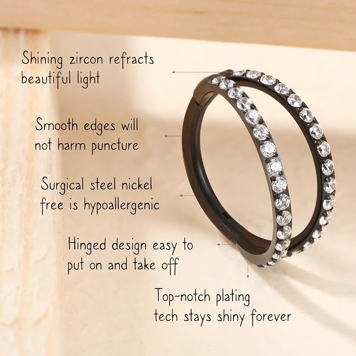 AROWRO Conch Piercing Jewelry Nose Rings Hoops Septum Rings Cartilage Earrings for Women Men Helix Piercing Jewelry Rook Tragus Surgical Steel Gold Silver 16G 18G 20G With Cubic Zirconia Opal