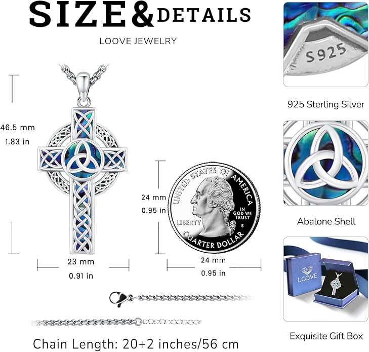 Celtic Cross Tree of Life Necklace for Women Sterling Silver Thor Hammer Tree of Life Pendant Irish Knot Cross Amulet Tree of Life Jewelry