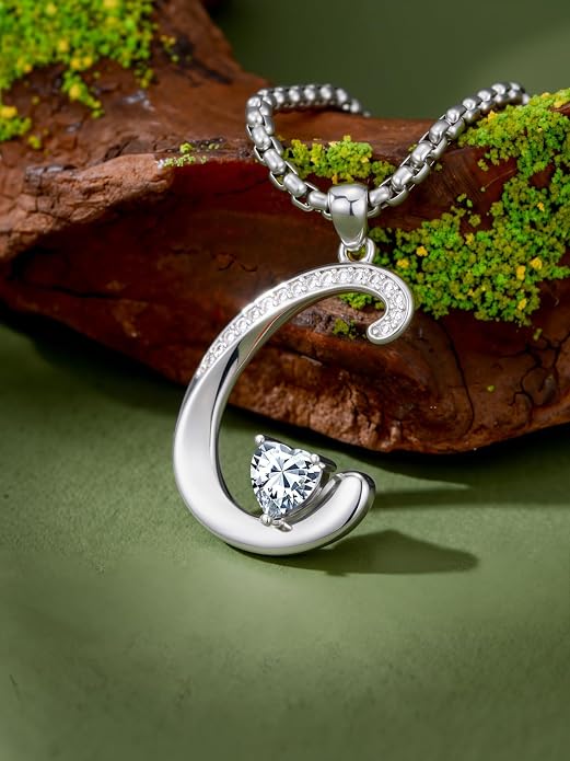 Birthday Gifts for Women Alphabet A to Z Initial Birthstone Pendant Necklaces for Women - 18k White Gold Plated Personalized Name Jewelry Anniversary Graduation Gifts for Wife Her Daughter Girlfriend(with Gift Box)
