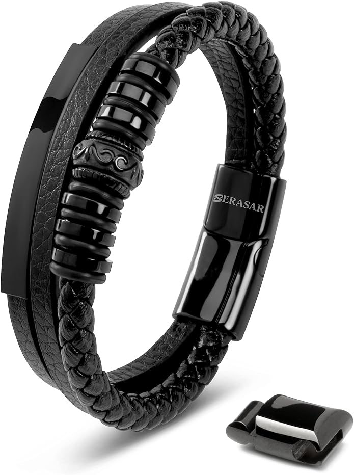 SERASAR Premium Leather Bracelet Men | Stainless Steel Magnetic Clasp | Three Colors | Jewelry Box Included