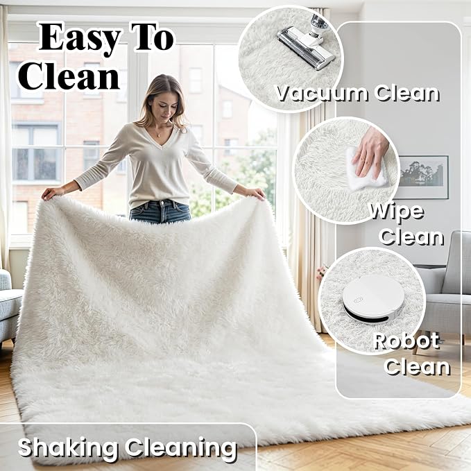 5x7 Area Rug for Living Room, Ultra Soft Fluffy White Rugs for Bedroom, Non Slip Large Shag Carpet, Fuzzy Plush Nursery Rug, Thick Washable Indoor Floor Carpets for Kids Office Dorm Home Decor