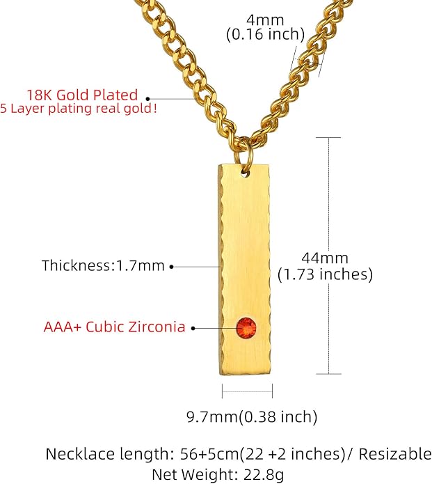 GOLDCHIC JEWELRY Personalized Birthstone Name Necklaces for Men Women, Engraved Family Names Necklace with Birthstone Vertical Bar Necklace, Pendant for Husband/Father/Grandma/Wife Birthday Gifts
