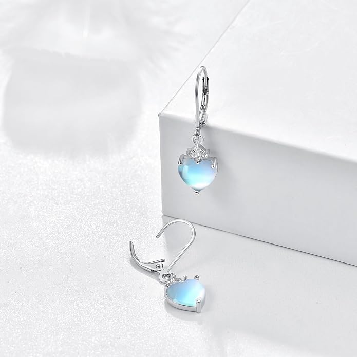 Teardrop Leverback Drop Dangly Earrings, 925 Sterling Silver with Opal/Moonstone Hypoallegenic for Sensitive Ears Jewelry Gift for Women Girlfriend with Gift Box