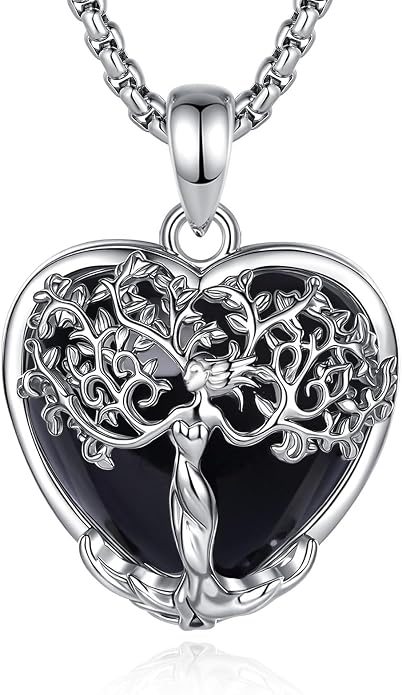AEONSLOVE Tree of Life Necklace with Crystal for Women, Amethyst/Obsidian/Turquoise/Moonstone/Malachite Crystal Pendant Necklaces for Ladies