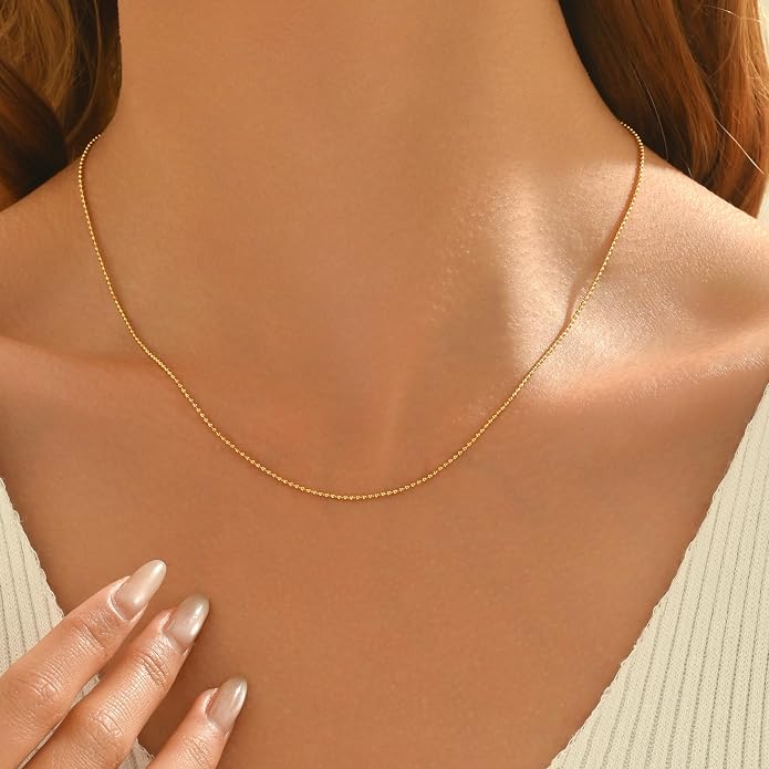 Gold Chain Necklace for Women Dainty Simple Satellite Beaded Twisted Chain Choker Necklace Everyday Jewelry Christmas Gifts