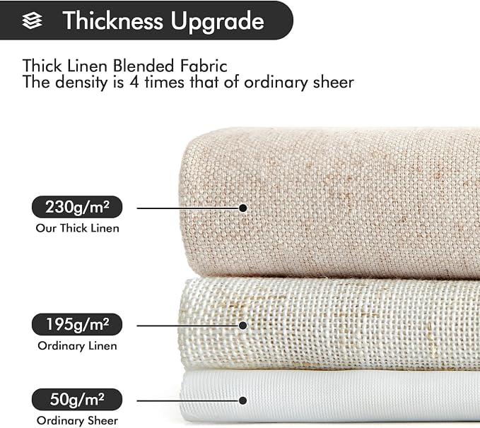 MIULEE Non-See-Through Privacy Linen Curtains 52W x 72L Inch Birch | 2 Panels, Light Filtering, Semi Sheer Window Curtains, Farmhouse Textured, Back Tab Drapes for Bedroom Living Room