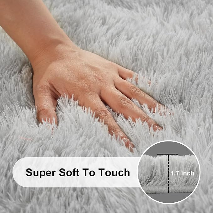 5x7 Area Rugs for Living Room, Large Fluffy Rugs for Bedroom, Fuzzy Shag Soft Non-Slip Carpet for Kids Girls and Boys Nursery Dorm Indoor Room Home Decor (5ft X 7ft, Tie-Dyed Grey)