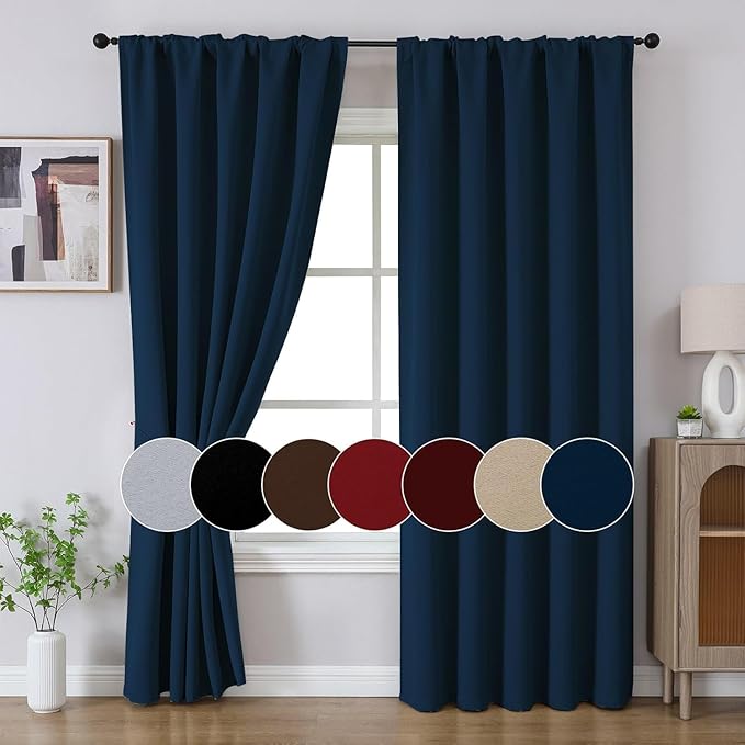 Joydeco Blackout Curtains 108 Inches Long, Thermal Insulated Black Out Curtains 2 Panels Set, Room Darkening Drapes for Living Room Window Rod Pocket Back Tab (W52 x L108 Inch, Navy Blue)