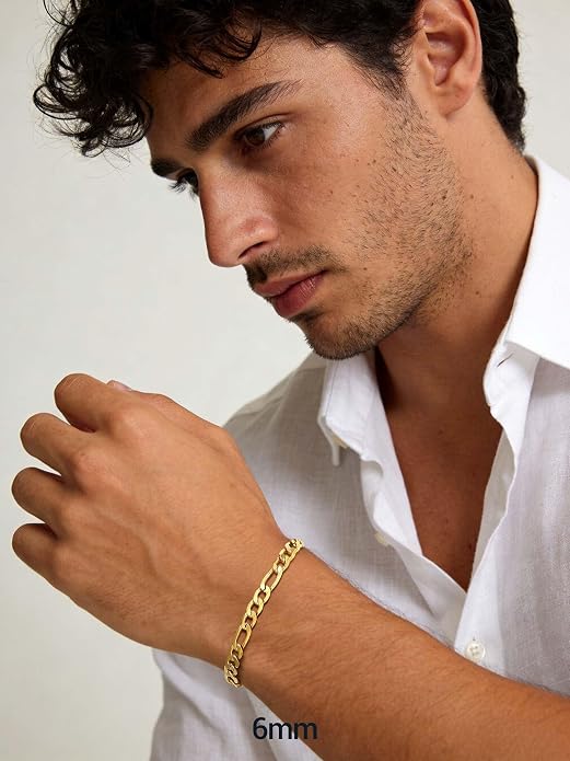 PROSTEEL Silver/Gold/Black Bracelets for Men Figaro Cuban Link, 6mm-13mm Width, 7.5"/8.3"/9" Length, Stainless Steel Mens Bracelet Jewelry with Gift Box