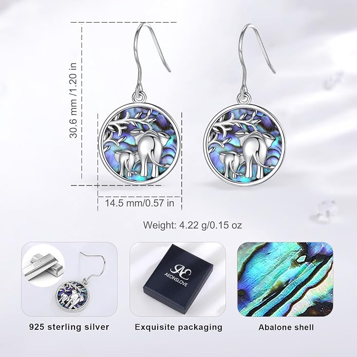 AEONSLOVE Elephant Sterling Silver Earrings, Elephant Jewelry for Women, Mother's Day Gift