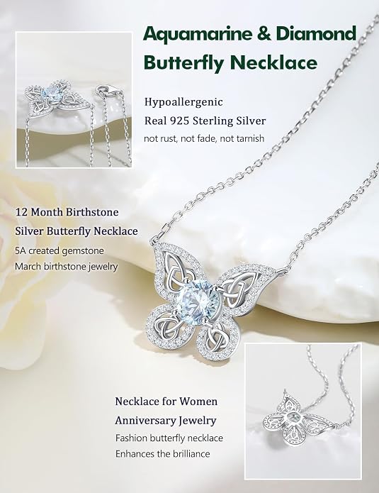 925 Sterling Silver Birthstone Necklaces for Women, Dainty Cute Dragonfly/Butterfly Pendant Necklace, Great Christmas/Anniversary Jewelry for Mother