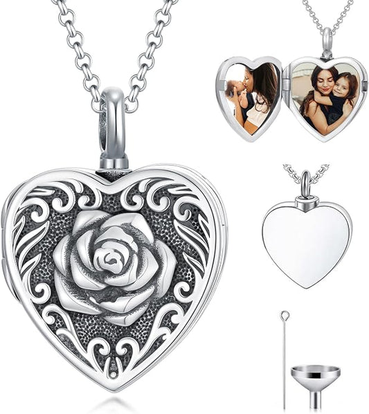 PELOVNY Urn Necklaces for Ashes of Loved Ones 925 Sterling Silver Personalized Heart Locket Urn Necklace Cremation Keepsake Memorial Jewelry Gifts for Women Men