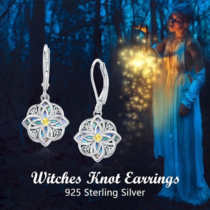 Celtic Knot Earrings 925 Sterling Silver Abalone Drop Dangle Celtic Earrings Gifts for Women