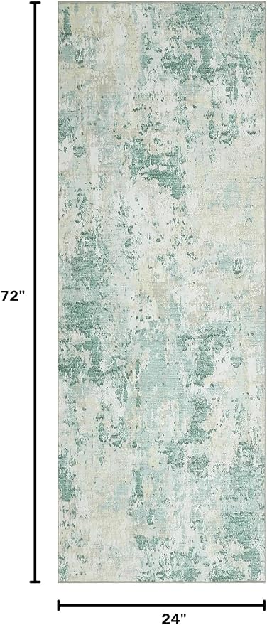 ROYHOME Modern Abstract 2x6 Runner Rug Washable Non Slip Stain Resistant Rug for Hallway Kitchen Bedroom Non Shedding Low Pile Indoor Floor Cover,Green