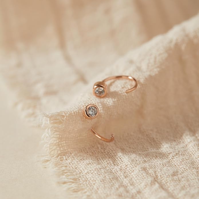 CHIC & ARTSY 925 Sterling Silver Half Hoop Earrings for Women, Dainty Huggie Hoops with Synthetic Opal, Moonstone, CZ & Gemstones, Lightweight Comfort Fit Everyday Elegant Jewelry