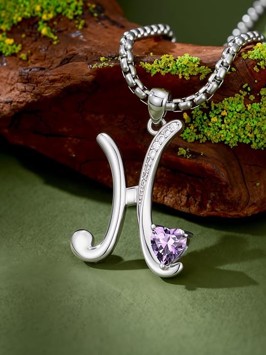 Birthday Gifts for Women Alphabet A to Z Initial Birthstone Pendant Necklaces for Women - 18k White Gold Plated Personalized Name Jewelry Anniversary Graduation Gifts for Wife Her Daughter Girlfriend(with Gift Box)