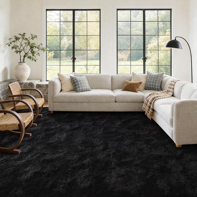 Large Shaggy 6x9 Area Rugs for Living Room Decor, Non-Slip Rugs for Bedroom Kids Playroom Dorm Room, High Pile Ultra Soft Carpet, Black