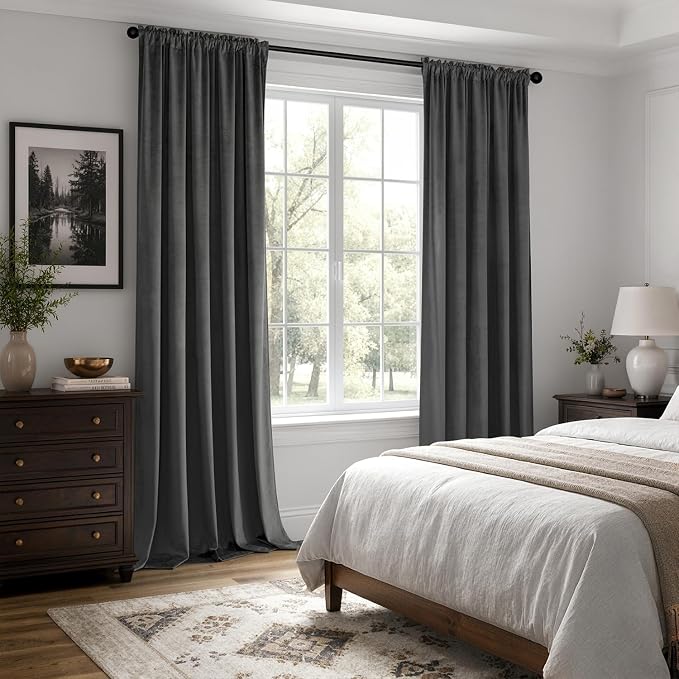 MIULEE Grey Blackout Velvet Curtains Drapes 84 Inch Long 52"x84" Bedroom | Luxurious Bedroom Living Room Decor, Room Darkening, Thermal Insulated, Rod Pocket Design, Super Soft Fabric