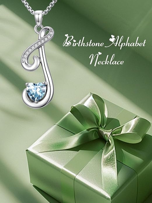 Birthday Gifts for Women Alphabet A to Z Initial Birthstone Pendant Necklaces for Women - 18k White Gold Plated Personalized Name Jewelry Anniversary Graduation Gifts for Wife Her Daughter Girlfriend(with Gift Box)
