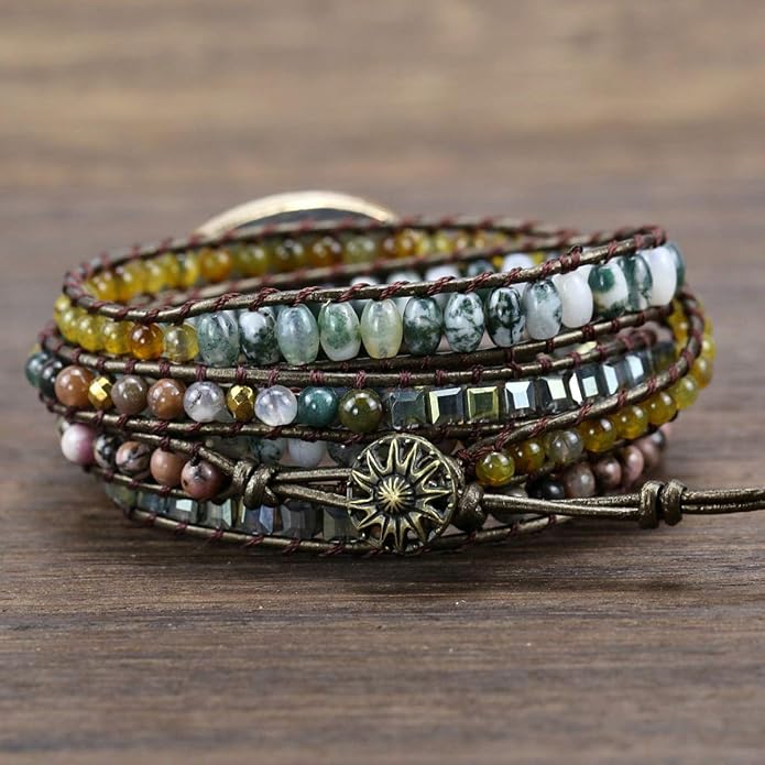 Boho Wrap Bracelet for Women, Handmade Natural Imperial Jasper Multi-Layer Stone Beaded Bracelet, Bohemian Healing Crystal Stone Jewelry Gifts