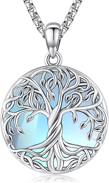 Aniu Tree of Life Necklace for Women, 925 Sterling Silver Mother of Pearl Family Palm Tree Charm Pendant Jewelry for Birthday Christmas Gift