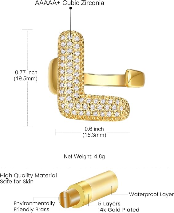 KeyStyle Bold Initial Letter Rings Adjustable, GoldChic Jewelry Women Gold Statement Ring Personalized Engraved Women’s Open Signet Ring for Party (Gold, White Gold, Black)
