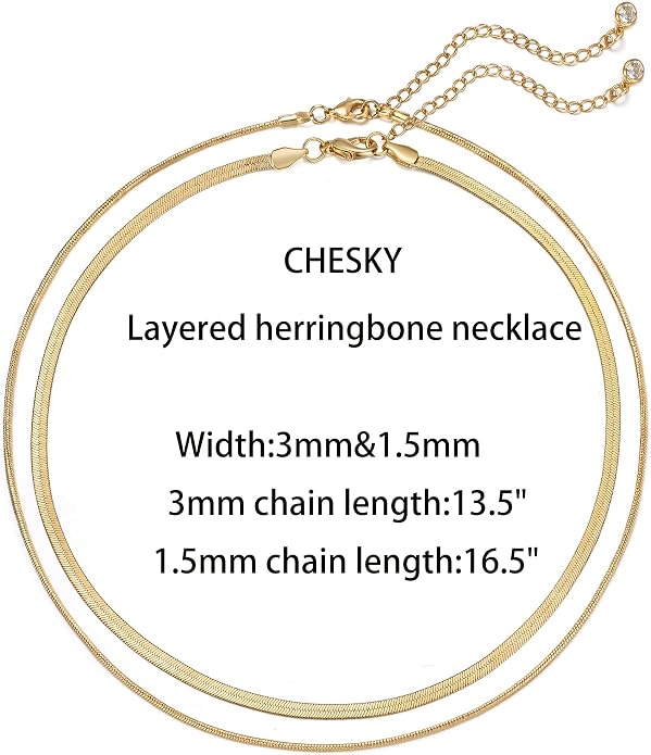 CHESKY 14K Gold/Silver Plated Snake Chain Necklace Herringbone Necklace Gold Choker Necklaces for Women Gifts Jewelry 1.5/3/5MM(W) 14"/16"(L) Mothers Day Gifts for Mom