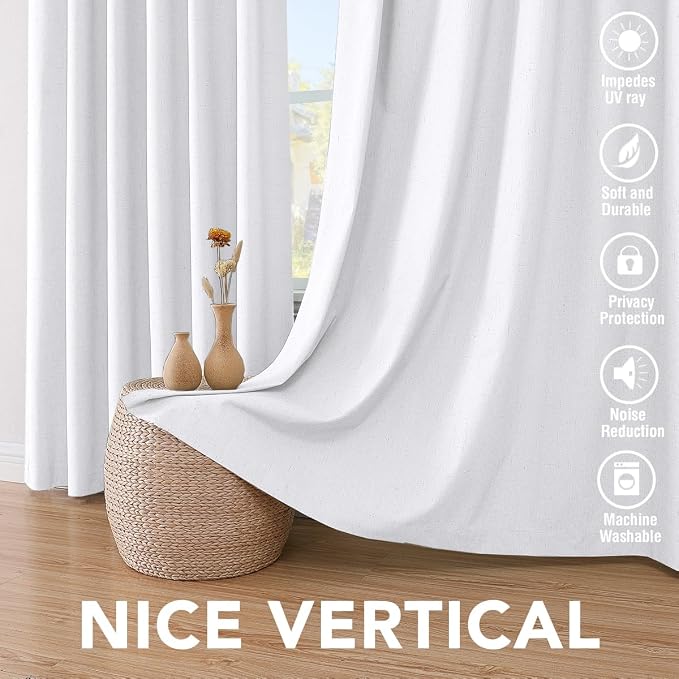 H.VERSAILTEX 100% Blackout Curtains for Bedroom Thermal Insulated Linen Textured Curtains Heat and Full Light Blocking Drapes Living Room Curtains 2 Panel Sets, 42x84 - Inch, White