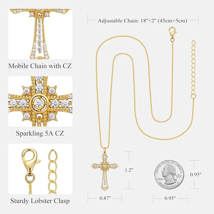 E Religious Gifts for Women, Cross Necklace 925 Sterling Silver Crucifix Pendant Necklace, Christian Jewelry Gifts for Her Women Wife Girlfriend Mom