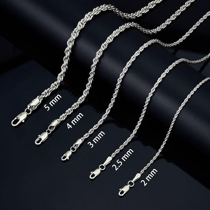 nometo Solid 925 Sterling Silver Box Chain Rope Chain Lobster Clasp Silver Chain for Men Silver Necklace Chain for Women 16/14/20/22/24/26/30 Inches