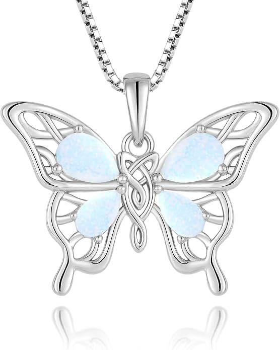 Butterfly Necklace 925 Sterling Silver Celtic Knot Pendant Teardrop Birthstone Twisted Jewelry for Women