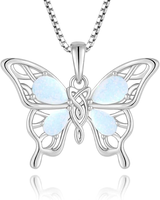 Butterfly Necklace 925 Sterling Silver Celtic Knot Pendant Teardrop Birthstone Twisted Jewelry for Women