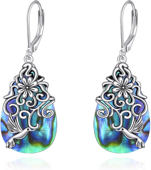 POPLYKE Dragonfly Butterfly Hummingbird Sunflower Earrings 925 Sterling Silver Abalone Shell Moonstone Leverback Earrings Jewelry