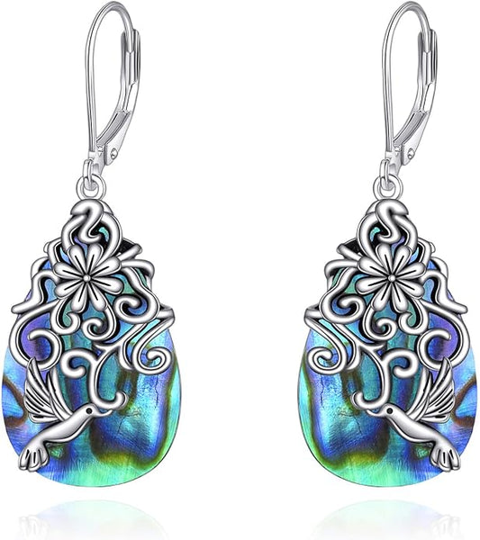 POPLYKE Dragonfly Butterfly Hummingbird Sunflower Earrings 925 Sterling Silver Abalone Shell Moonstone Leverback Earrings Jewelry