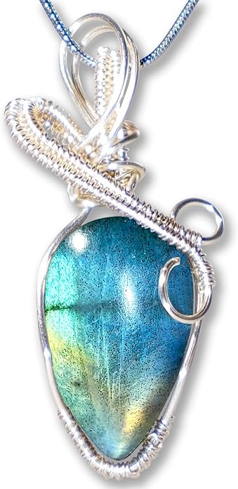 Handmade Wrapped Labradorite Crystal Pendant Necklace - Dainty Charm Copper Wired Necklace, Healing Crystals and Gemstones, Vintage Jewelry for Women, Men's Necklace, Boho Black Stone Protection Birthstone Jewelry