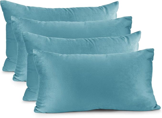 Nestl Throw Pillow Covers, Cozy Velvet Decorative Pillow Covers 12x20 Inches, Soft Solid Couch Pillow Covers for Sofa, Bed and Car, Set of 4 - Beach Blue
