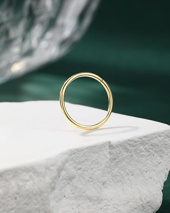 COCHARM 14K Solid Gold 18g/16g Nose Rings 16G Septum Rings Yellow Gold Tragus Helix Cartilage Conch Earring Hoops 18 Gauge Piercing Hoop