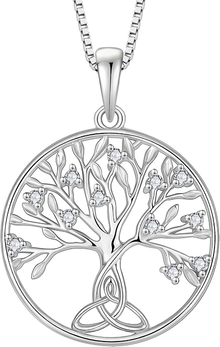 Celtic Knot Tree Necklace 925 Sterling Silver Tree of Life Pendant Birthstone Jewelry for Women
