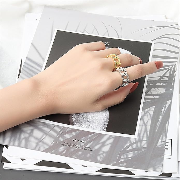 YBMYCM 3-10Pcs Dome Rings Set Chunky Gold Ring for Women Men 14k Gold Plated Thick Adjustable Statement Ring Gold/Silver