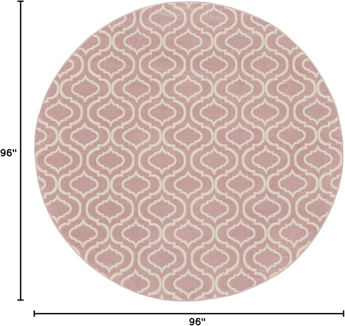 Nourison Home Jubilant Trellis Pink 8' x Round Area-Rug, Easy-Cleaning, Non Shedding, Bed Room, Living Room, Dining Room, Kitchen (8 Round)