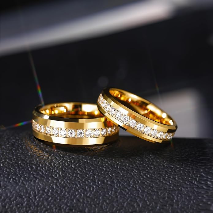 Greenpod 6mm 8mm Tungsten Carbide Rings for Men Silver/24K Gold Plated Cubic Zirconia Eternity Wedding Band Women High Polish Comfort Fit Size 6-13