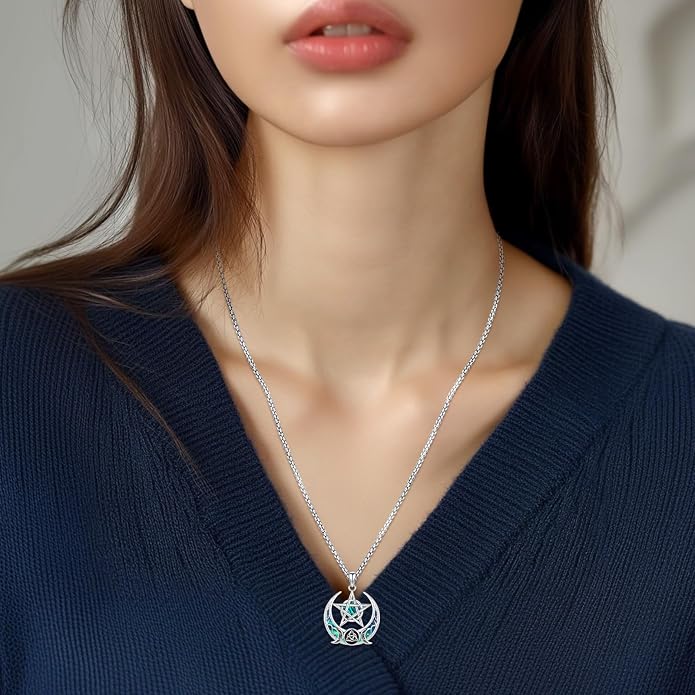 Pentagram/Celtic Knot/Witches Knot/Santa Muerte/Triple Moon Goddess/Baphomet/Hecate Necklace Sterling Silver Magic Wiccan Amulet Pagan Jewelry for Women Men