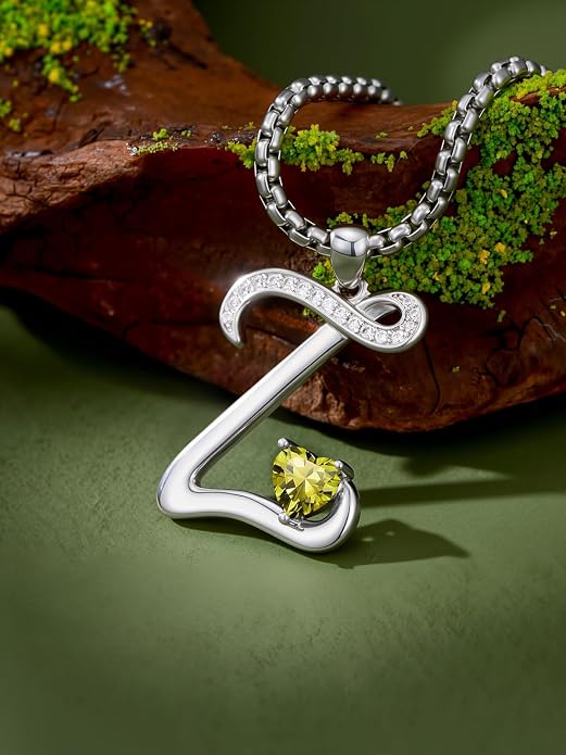 Birthday Gifts for Women Alphabet A to Z Initial Birthstone Pendant Necklaces for Women - 18k White Gold Plated Personalized Name Jewelry Anniversary Graduation Gifts for Wife Her Daughter Girlfriend(with Gift Box)