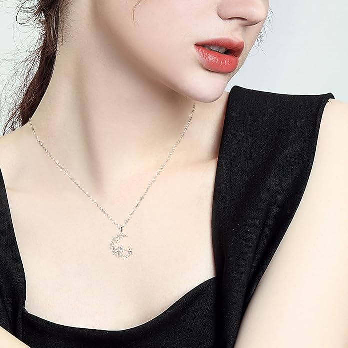 Palpitate Moon Star Necklace Moon Phase Necklace Pendant 925 Sterling Silver Jewelry Christmas Gifts for Women Wife Her Adjustable Chain