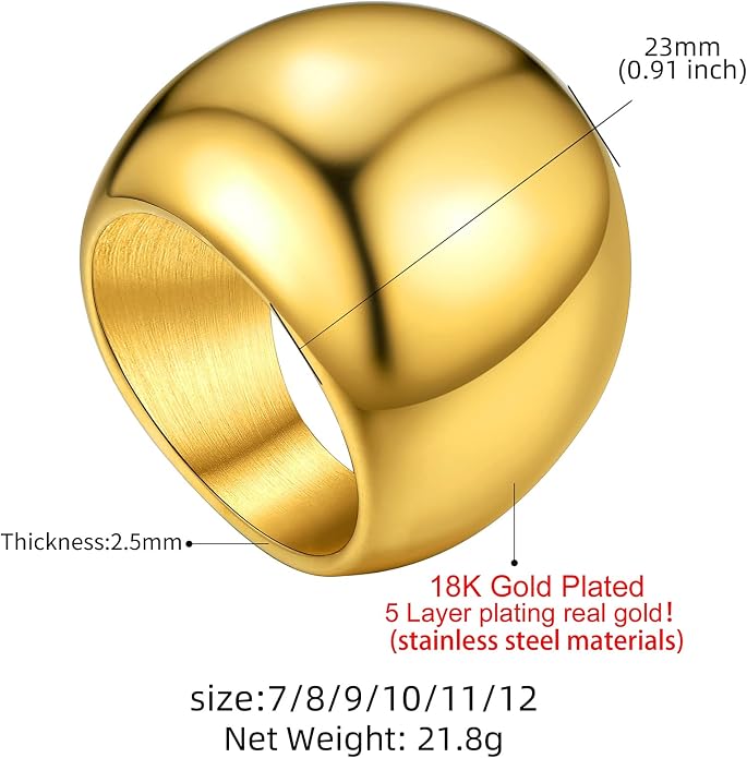 GOLDCHIC JEWELRY Chunky Dome Ring for Women, Stainless Steel Bold Stacking Croissant Statement Ring For Men (Size 7-12, Custom)