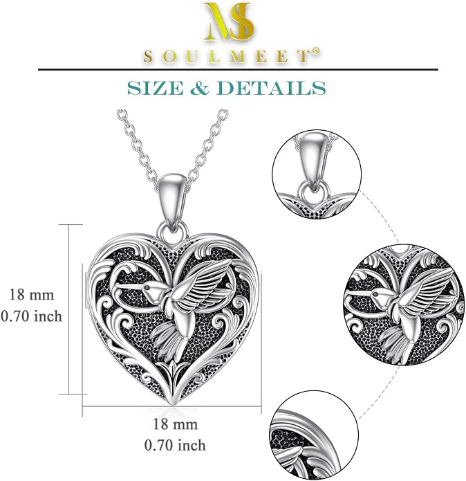 SOULMEET Personalized Silver Locket Necklace That Holds Pictures Photo Keep Someone Near to You, Memorial Custom Lockets Necklaces Letters Engraving for His Her